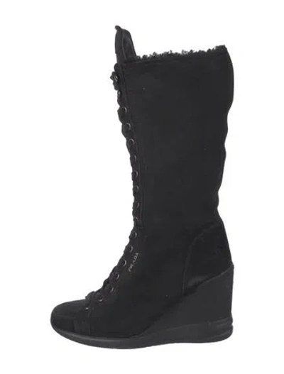 Pre-owned Prada Suede Boots In Black