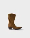 Prada Suede Heeled Western Ankle Boots 55 In Brown