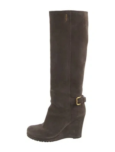 Pre-owned Prada Suede Boots In Brown
