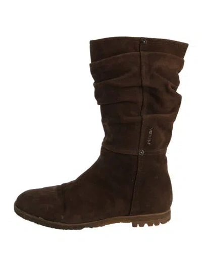 Pre-owned Prada Suede Boots In Brown