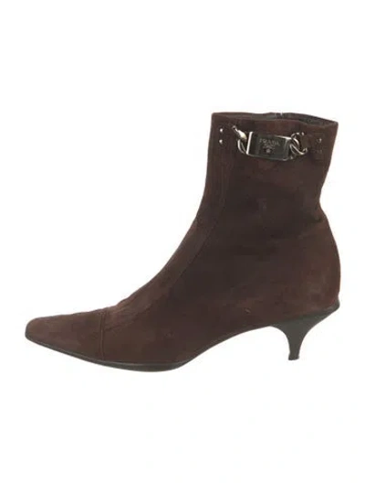 Pre-owned Prada Suede Boots In Brown