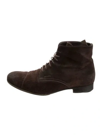 Pre-owned Prada Suede Boots In Brown