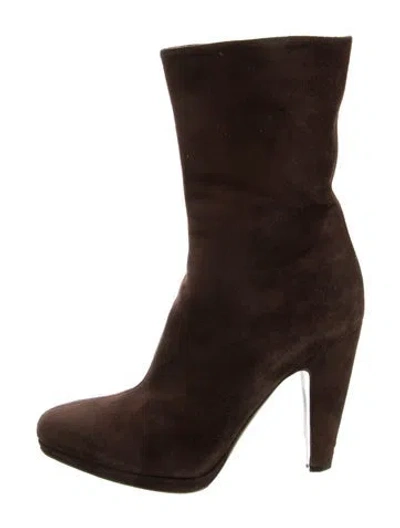 Pre-owned Prada Suede Boots In Brown