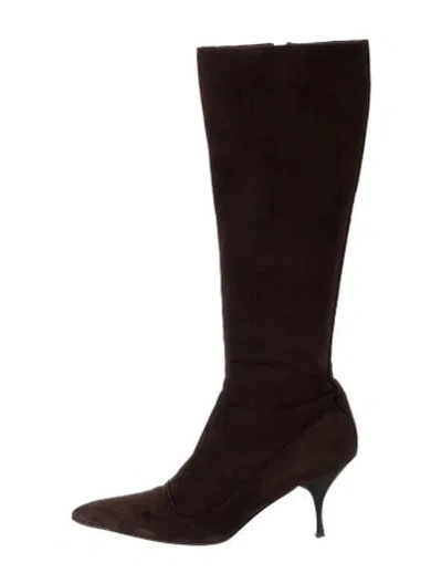 Pre-owned Prada Suede Boots In Brown
