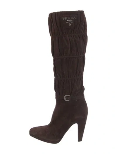 Pre-owned Prada Suede Boots In Brown