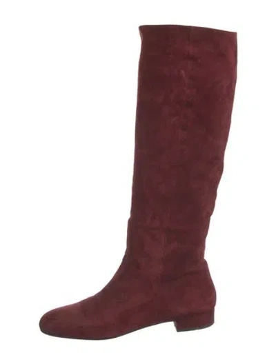Pre-owned Prada Suede Boots In Burgundy