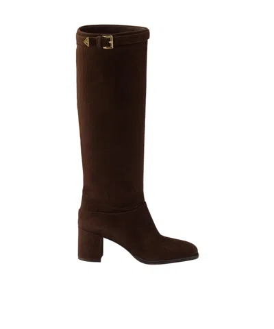 Prada Suede Boots In Brown