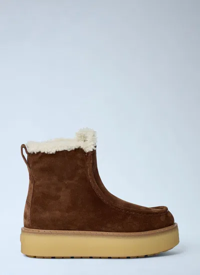 Prada Suede Shearling Platform Boots In Brown
