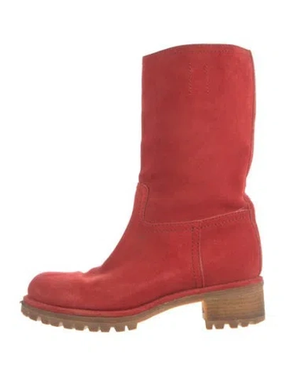 Pre-owned Prada Suede Boots In Red