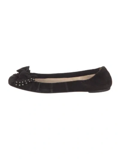 Pre-owned Prada Suede Bow Accents Ballet Flats In Black