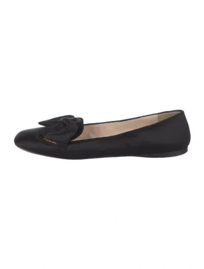 Pre-owned Prada Suede Bow Accents Ballet Flats In Black