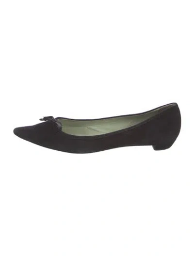 Pre-owned Prada Suede Bow Accents Ballet Flats In Black