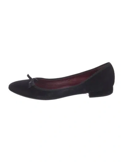 Pre-owned Prada Suede Bow Accents Ballet Flats In Black