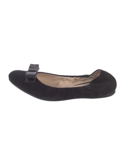 Pre-owned Prada Suede Bow Accents Ballet Flats In Black