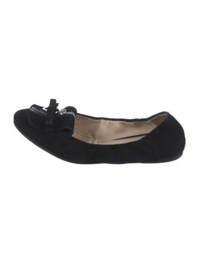 Pre-owned Prada Suede Bow Accents Ballet Flats In Black