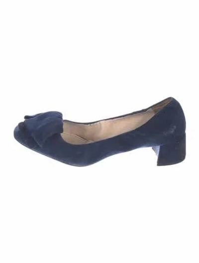 Pre-owned Prada Suede Bow Accents Ballet Flats In Blue