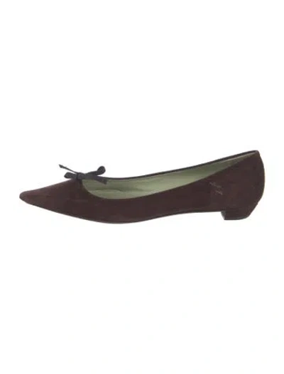 Pre-owned Prada Suede Bow Accents Ballet Flats In Brown