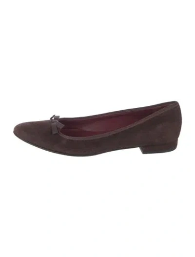 Pre-owned Prada Suede Bow Accents Ballet Flats In Brown