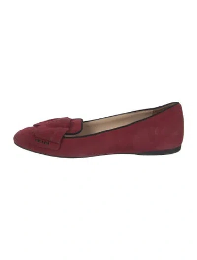 Pre-owned Prada Suede Bow Accents Ballet Flats In Burgundy