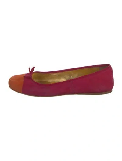 Pre-owned Prada Suede Bow Accents Ballet Flats In Multi