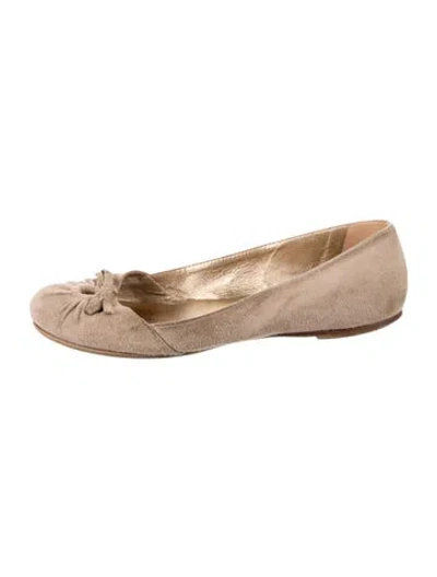 Pre-owned Prada Suede Bow Accents Ballet Flats In Neutral
