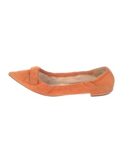 Pre-owned Prada Suede Bow Accents Ballet Flats In Orange