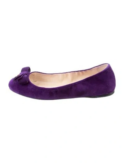Pre-owned Prada Suede Bow Accents Ballet Flats In Purple