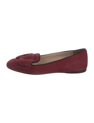 Pre-owned Prada Suede Bow Accents Ballet Flats In Red