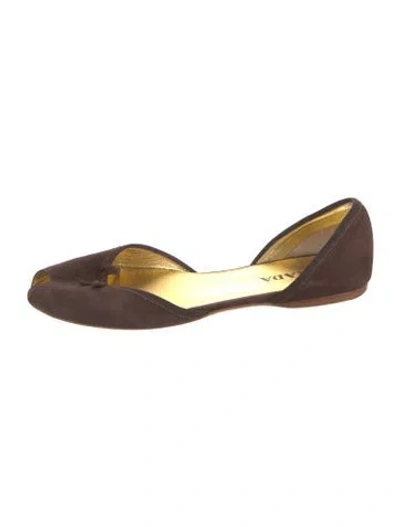 Pre-owned Prada Suede Bow Accents D'orsay Flats In Brown