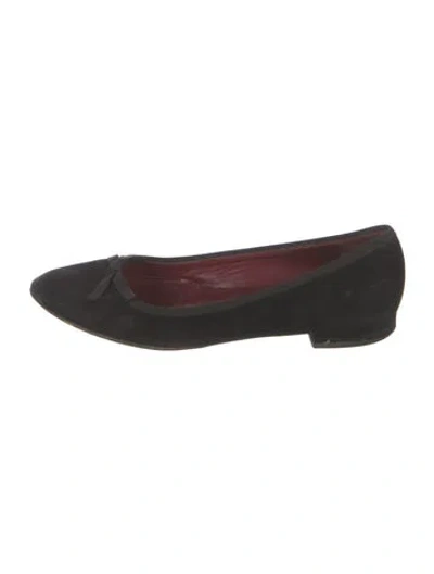 Pre-owned Prada Suede Bow Accents Flats In Black