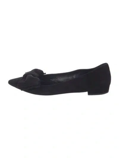 Pre-owned Prada Suede Bow Accents Flats In Black