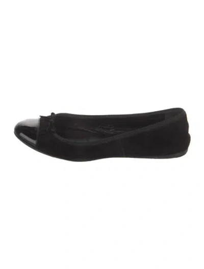 Pre-owned Prada Suede Bow Accents Flats In Black