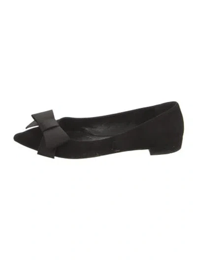 Pre-owned Prada Suede Bow Accents Flats In Black