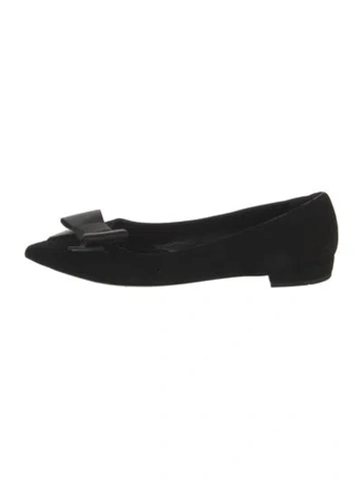 Pre-owned Prada Suede Bow Accents Flats In Black