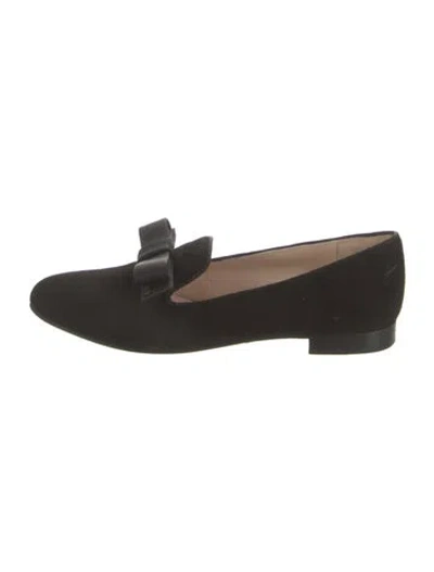 Pre-owned Prada Suede Bow Accents Loafers In Black