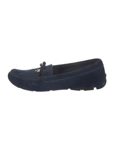 Pre-owned Prada Suede Bow Accents Loafers In Blue