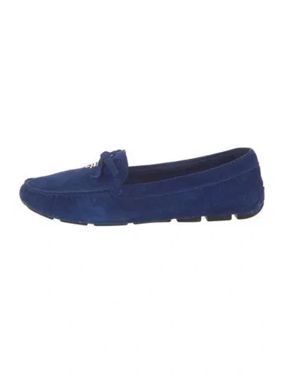 Pre-owned Prada Suede Bow Accents Loafers In Blue