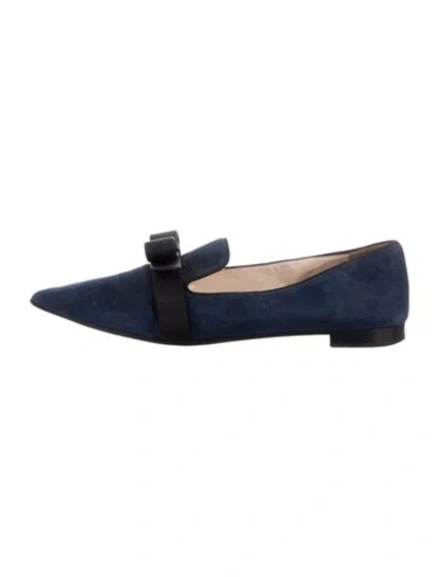 Pre-owned Prada Suede Bow Accents Loafers In Blue