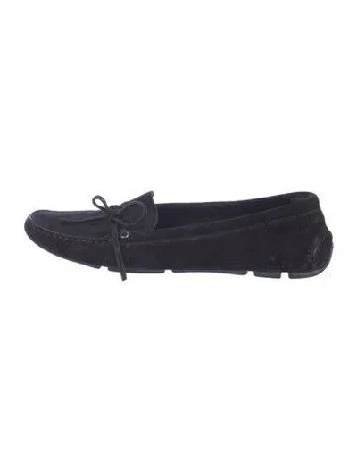 Pre-owned Prada Suede Bow Accents Loafers In Blue