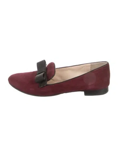 Pre-owned Prada Suede Bow Accents Loafers In Burgundy
