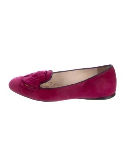 Pre-owned Prada Suede Bow Accents Loafers In Purple