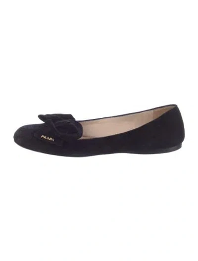Pre-owned Prada Suede Bow Accents Mary Jane Flats In Black