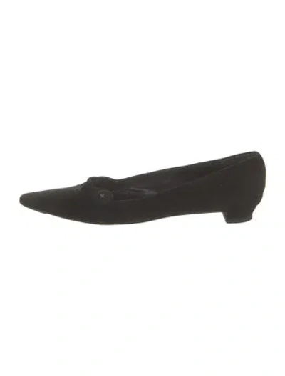 Pre-owned Prada Suede Bow Accents Mary Jane Flats In Black
