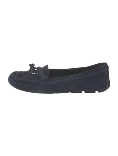 Pre-owned Prada Suede Bow Accents Moccasins In Blue