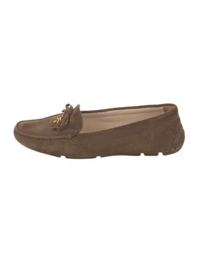 Pre-owned Prada Suede Bow Accents Moccasins In Brown
