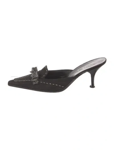Pre-owned Prada Suede Bow Accents Mules In Black