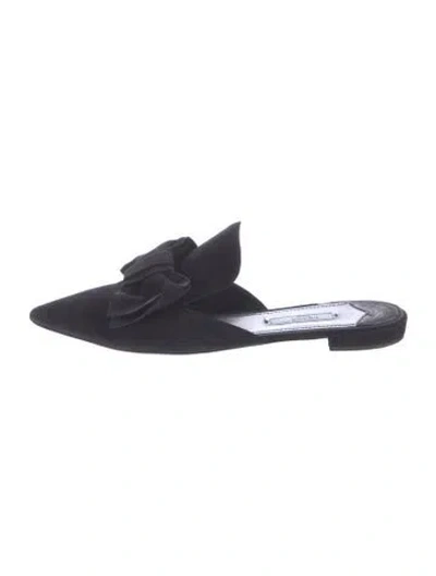 Pre-owned Prada Suede Bow Accents Mules In Black