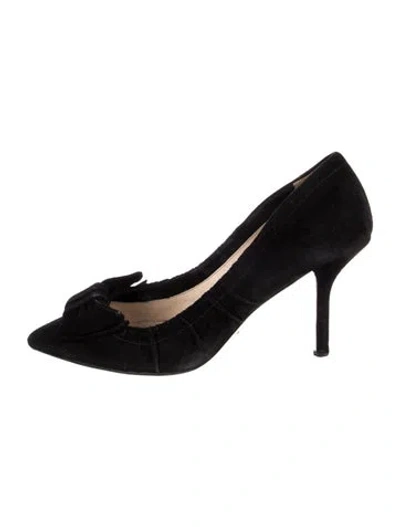 Pre-owned Prada Suede Bow Accents Pumps In Black