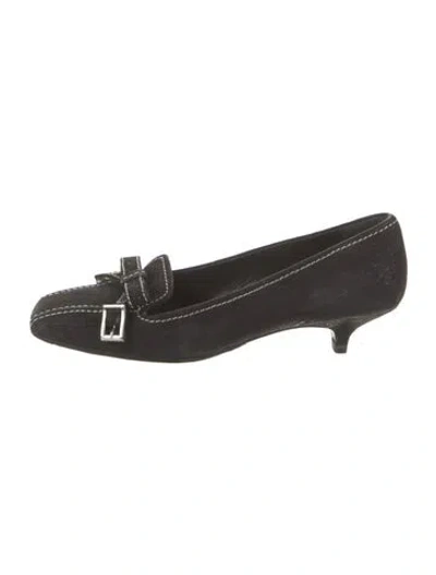 Pre-owned Prada Suede Bow Accents Pumps In Black