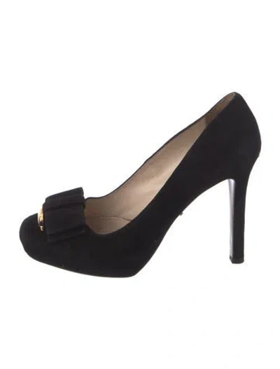 Pre-owned Prada Suede Bow Accents Pumps In Black
